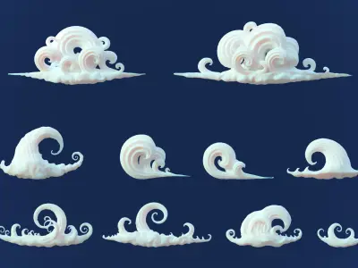 Stylized Cartoon Clouds and Weather Icons pack 140 assets Low-poly 3D model