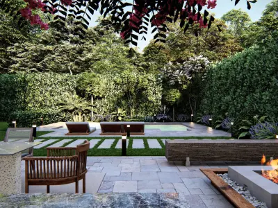  3D Exterior Scene 3D model design backyard garden and landscape 3D model