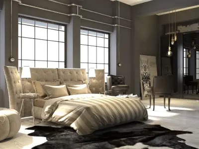  BEDROOM LOFT REAL Low-poly 3D model