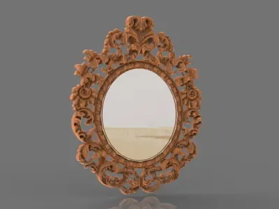 Floral Wood Carving Mirror - Glass 3D model