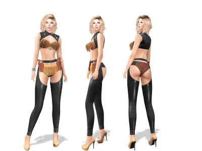 Cowgirl Sheriff Outfit Top Chaps Shoes Guns Low-poly 3D model