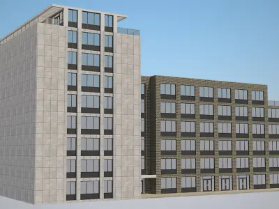 4 Buildings Set 1 building with windows and balconies 3D model