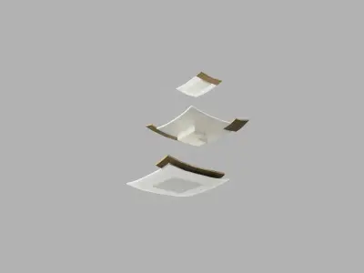 Dishes Set light fixture with three pieces of wood in air Low-poly 3D model
