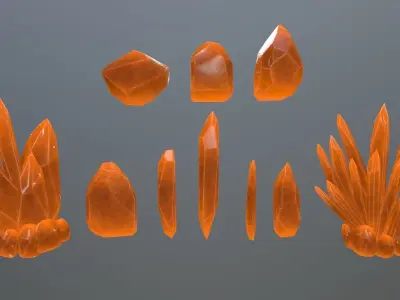 Crystal Set orange stone Low-poly 3D model