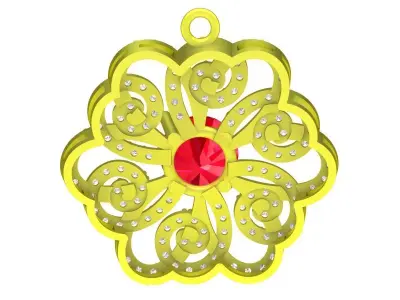 Floral Halo Gemstone Pendant 4953 3D print model