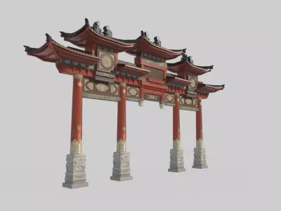 torii of Asian Ancient Architecture Market 3D model