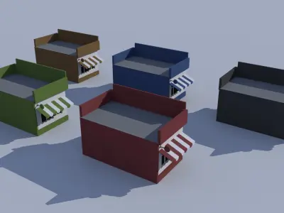 Cartoon Building Set Low Poly Building Commercial Barbershop Low-poly 3D model