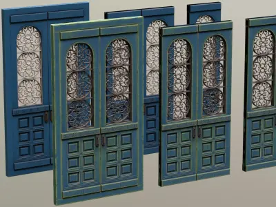 Entrance Door wooden painted old damaged Low-poly 3D model