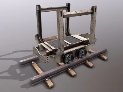 Rail wagon and wood logs Low-poly 3D model