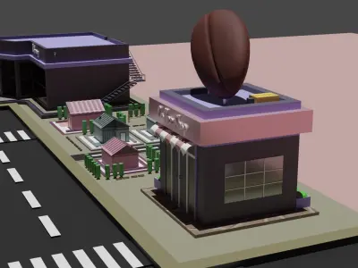 Small area in city Low-poly 3D model