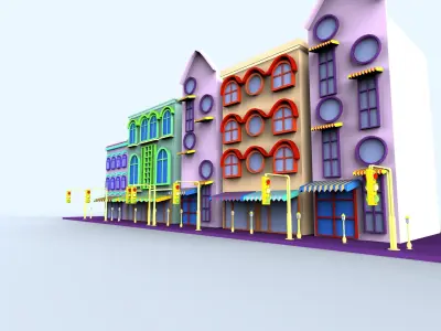 Cartoon Street Building  Low-poly 3D model