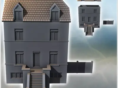 Sword Beach-style house with windowed roof and grand stone acces 3D print model