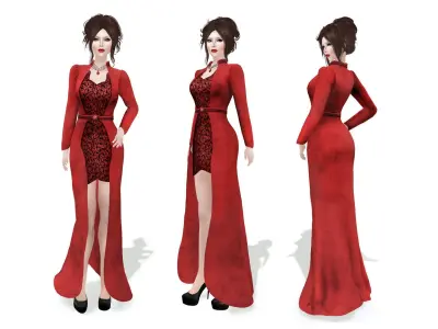 Overdress Gown with Belt Low-poly 3D model
