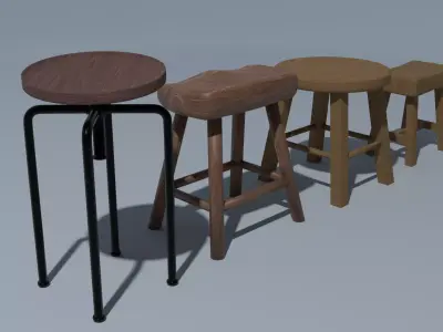 Free Stool Pack of 4 - PBR Lowpoly 3D model - Cuboidal Studios Free low-poly 3D model