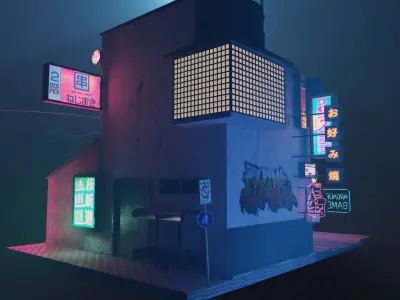 lowpoly cyberpunk street  3D model