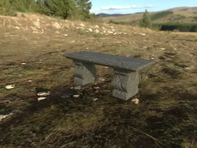  medieval stone bench Low-poly 3D model
