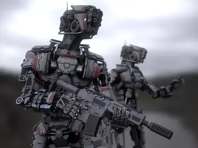 Heavy armored scifi robot character gameready Low-poly 3D model