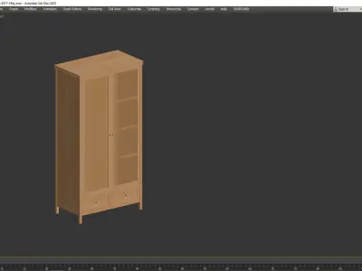 Gabin 2-door Solid Pine And Rattan Wardrobe 3D model