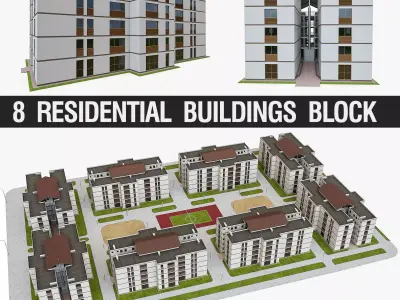 Apartment Block Low-poly 3D model