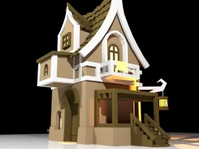3D house with stairs Low-poly 3D model