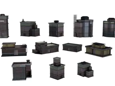 Industrial Chemical Buildings Pack Sci Fi Game Ready Scene Prop Low-poly 3D model
