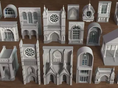 Building Facade Collection 10 - 21 pieces 3D model
