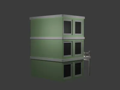 Green low poly building Low-poly 3D model