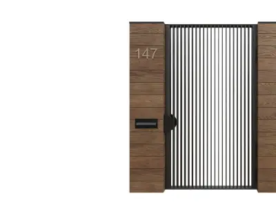 Entrance doors with a fence gate 3D model