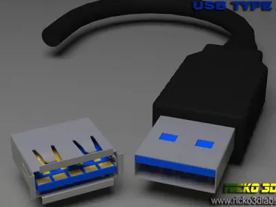 USB MODEL 3 Type A MALE E FEMALE Low-poly 3D model