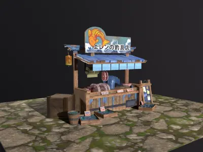 Stylized Fish Shop Stand Low-poly 3d model Low-poly 3D model