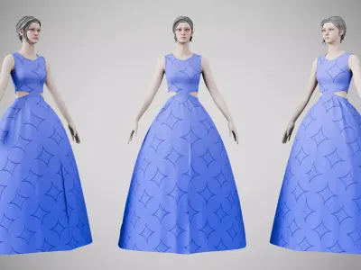 Dress 32 Very Light Blue With Design Low-poly 3D model