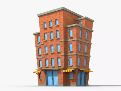 Cartoon Building x15 Low-poly 3D model
