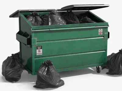 Garbage Dumpster with Garbage Bag 4 COLORS Low-poly 3D model