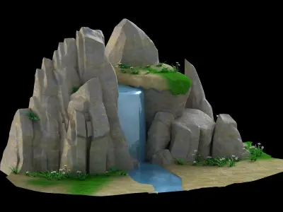 floating island map scene game treehouse river valley 3D model