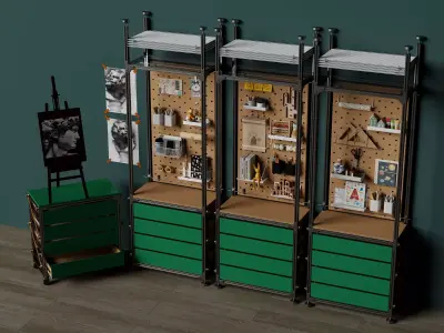 Art Studio Pegboard Storage Organizer Pack PBR Game Ready Low-poly 3D model