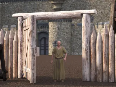  Medieval Wooden Gate and Monk 