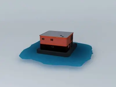 Houseboat orange building floating in water Free 3D model