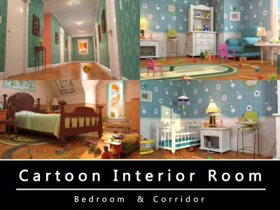 Cartoon Corridor Bedroom BabyRoom 3D model