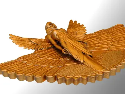 Assyrian Goddess of peace winged Sun Disc Pendant 3D print model