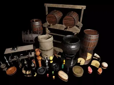 Medieval Food And Dining Kit Low-poly 3D model