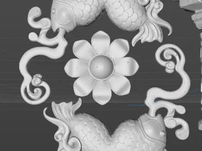 China Ancient Architecture Stone Window Roof Steps fish light 3D model