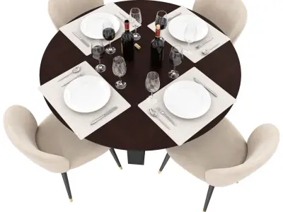 Dining Set round table with chairs 3D model