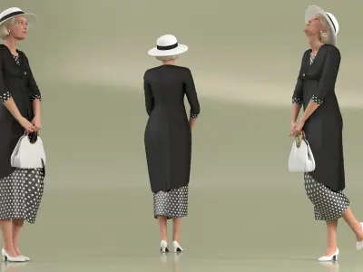  Vintage Fashion Woman with Bag Rigged 