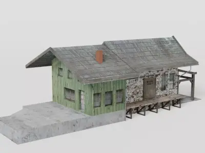 Railway cargo station Low-poly 3D model