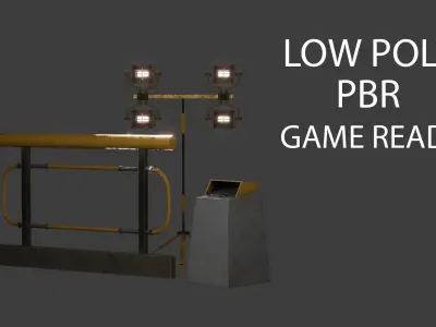 Trash Container with modular fence and construction spotlight  Low-poly 3D model