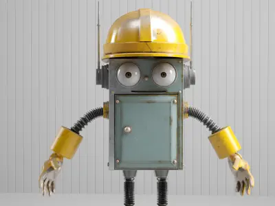 Construction Worker Robot Character Low-poly 3D model