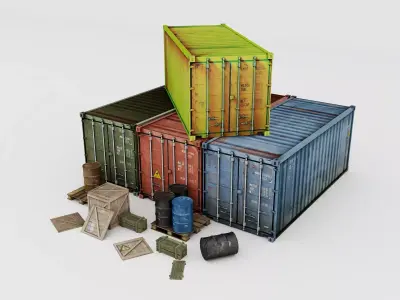 Transport container prop kit PBR industrial container Low-poly 3D model