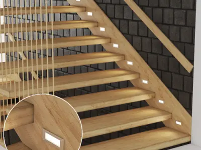 stair215 wooden staircase with railings 3D model