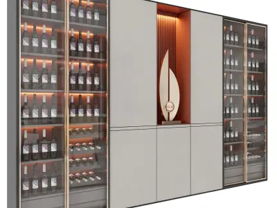 Shelf 3d Model wine cabinet with glass doors 3D model