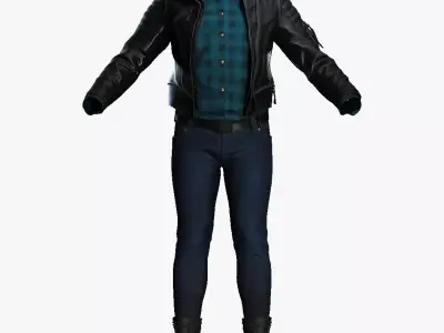 Male Leather Jacket and Plaid Shirt Outfit Low-poly 3D model